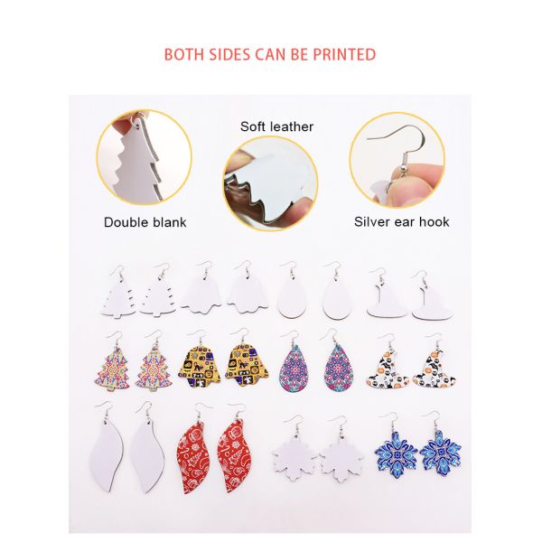 Double-Sided Blank Leather Sublimated Earrings PU Material Earring Pendants DIY Jewelry