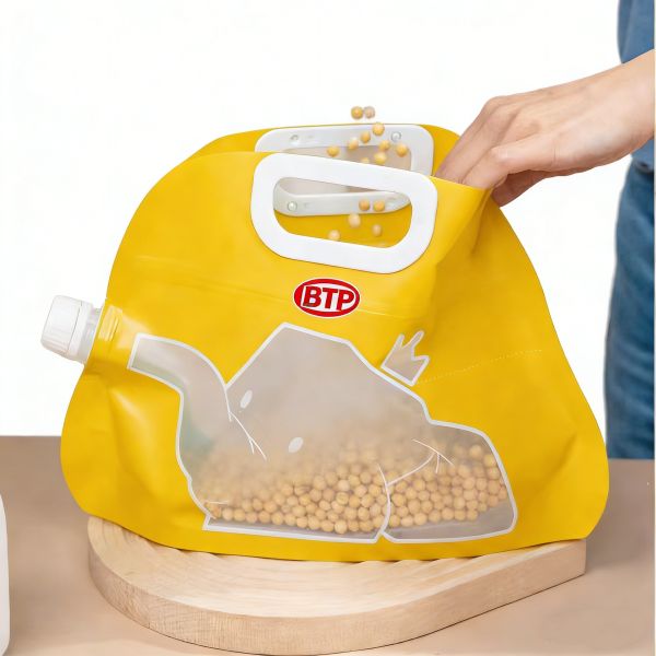 Reusable Custom Windowed Pouch - Handle & Pour Spout Food Bag for Moisture/Dust-Proof Storage