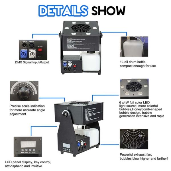 Dual Bubble Blaster Machine with 180-Degree Adjustable Angle 12m High Bubbles and Quad-Color LED Lights for Events