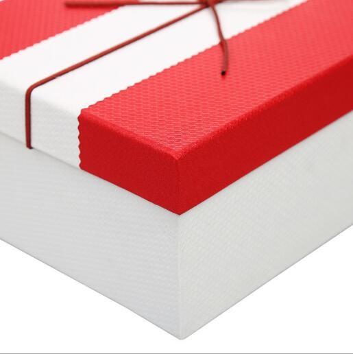 Rectangle shape logo customized paperboard storage box for different gift with Ribbon Red and White style