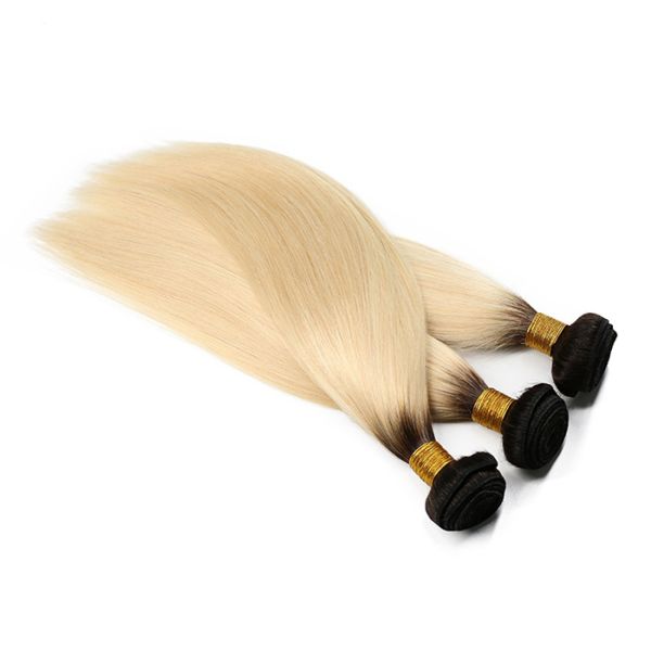 Color 1b / 613 Russian Ombre Human Hair Extensions No Shedding Double Weft