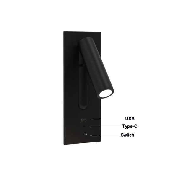 USB type-C 3W bedside reading wall light headboard wall lights hotel villa bed wall lamps rotate lamp