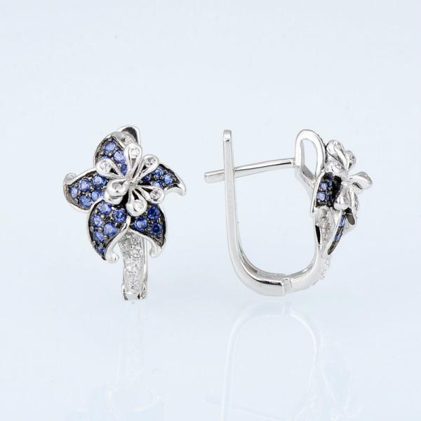 925 Sterling Silver Hoop Earrings Cubic Zirconia Flower Shape Hoop Earrings for Women and Girl