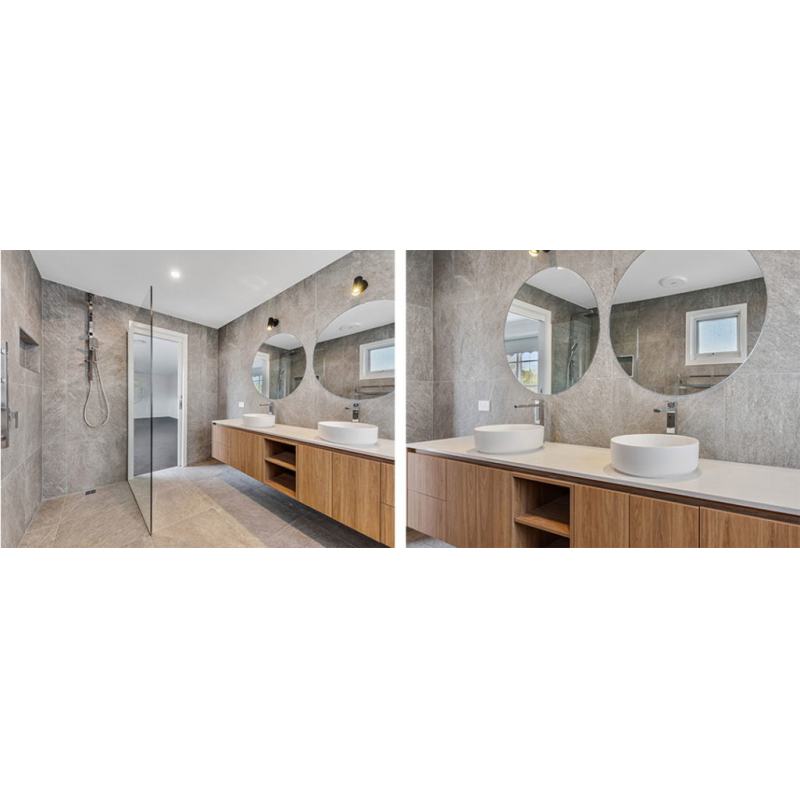 Customized Color Double Sink Design Slate Countertop Bathroom Cabinets and Vanities