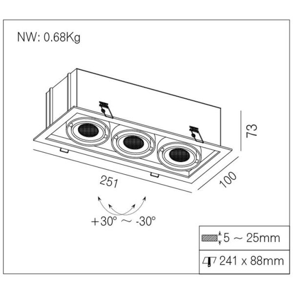 3x7W COB Recessed Commercial Led Downlights 3 Heads For Jewelry Store