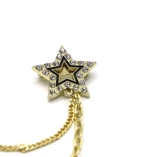 Hollow Shirt Collar Pin Chain Pentagonal Stars Inlaid Crystal Diamond