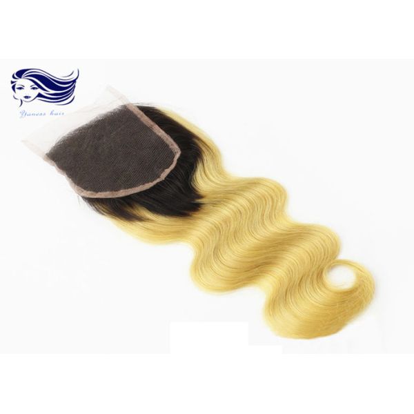 Cierre brasileño del cordón del pelo del color de Ombre, cabello humano del cierre del cordón de la armadura 