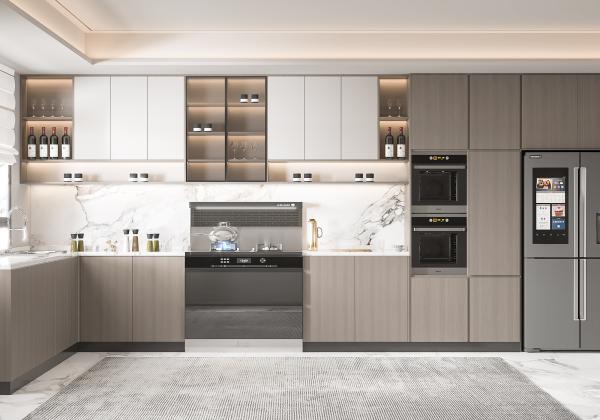 Modern Melamine Finish Kitchen Cabinet with Natural Stone Texture