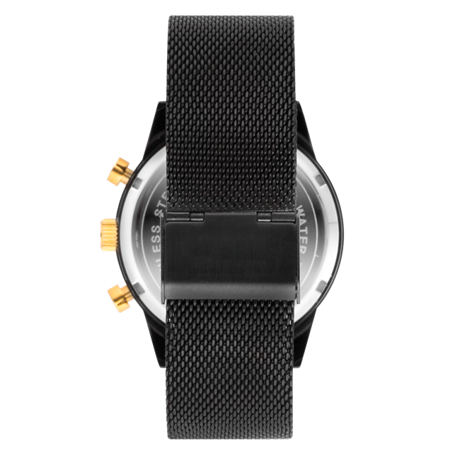 IP black plating stainless steel back water resistant 3atm with mesh strap