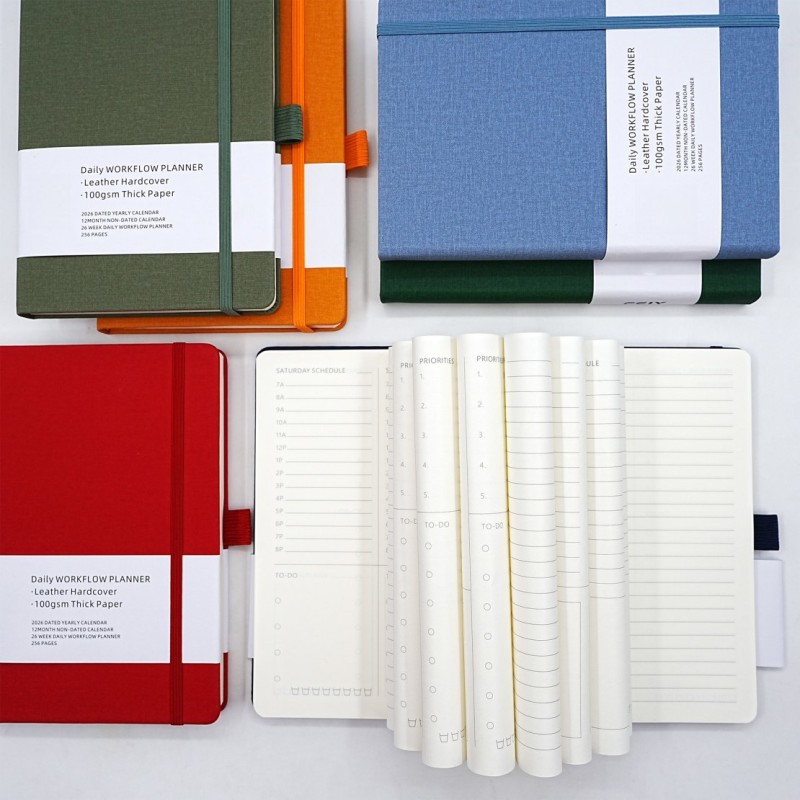 Custom PU Leather Hardcover schedule Daily Weekly Planner A5 Undated Business Notebook