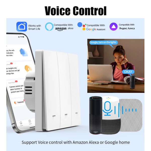 WiFi Touch Smart Lighting Control 4 Gang Switch Crystal Glass Panel No Neutral