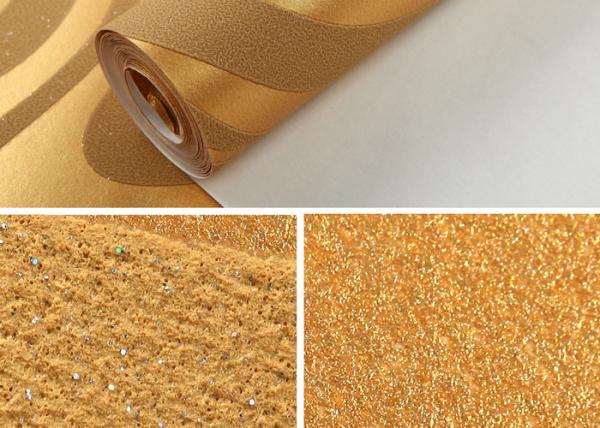 Custom Removable Contemporary Living Room Wallpaper With Golden Curve Design