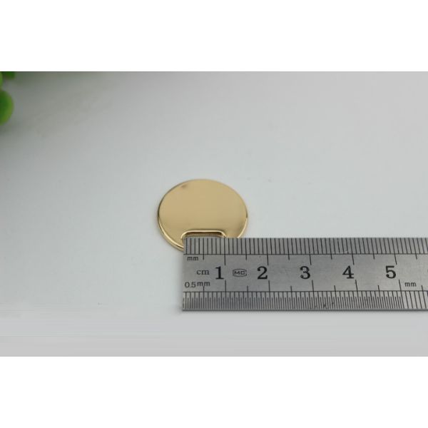 Hanging light gold round shape flat 22 mm width metal logo plate for straps