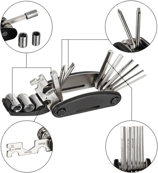 Bike Repair Tool Kit - 16 in 1 Bicycle Multitool Mountain Bike Tool Cycling Maintenance, Bike Hex Key Wrench