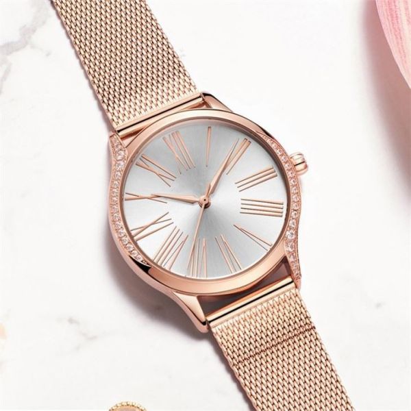 Solid Steel Buckle Women'S Quartz Stainless Steel Watch Diamond Casual Watches