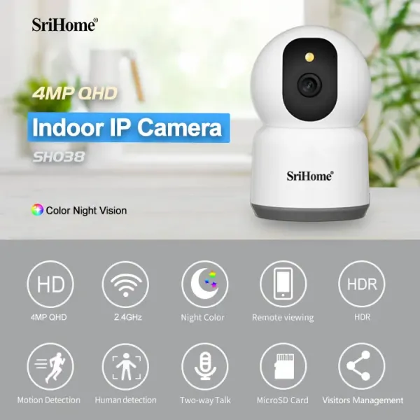 SriHome 4MP Lens 4mm SDcard Alarm WIFI Full Night Vision TFcard Palyback IP CCTV Baby Pet Security Camera