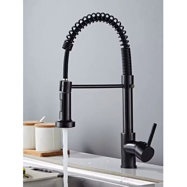 Hot and Cold Water Mixer Single Hole 360 Rotation Kitchen Faucet in Black for Kithcen