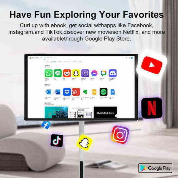 Floor Standing Movbile Tv Vertical Display 27 Adjust Up Down Rollable Smart Stand By Me TV