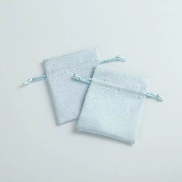 Acceptable OEM/ODM Custom Light Blue Velvet Drawstring Bag for Jewelry Organization