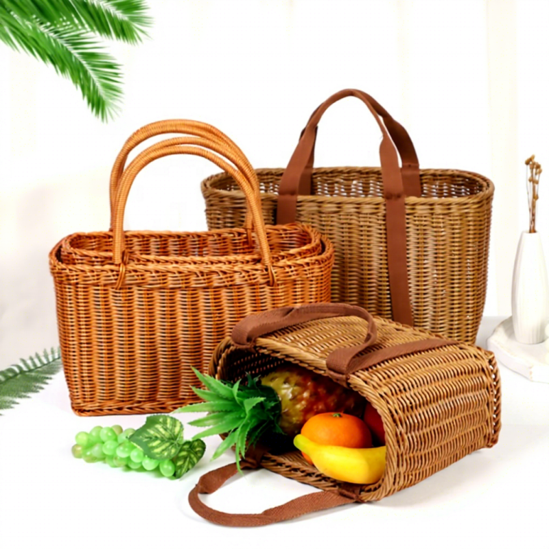 Competitive Price High Quality Large Rectangle Handmade Flower Basket Rattan Weave Storage Shopping Basket