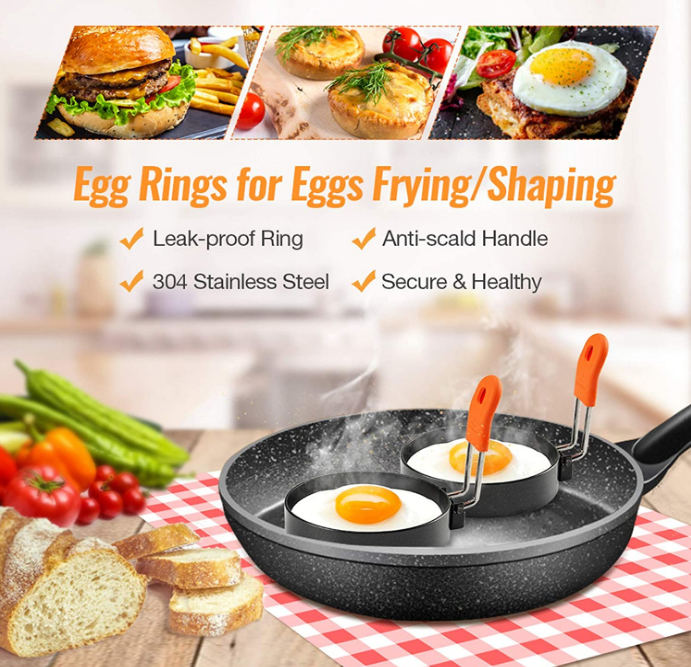 Анти- ошпарьте прессформу кольца яичницы посуды 2.95Inch нержавеющей стали 4 пакета с щеткой масла