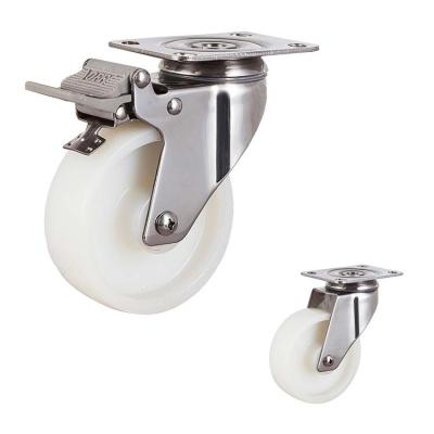 nylon branco de 100mm que trava 304 a capacidade de aço inoxidável dos rodízios 110kg