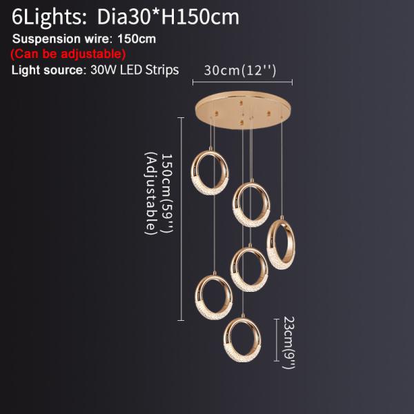Luxury Crystal Chandelier For Staircase Led Home Decor Light Fixture Modern Creative Rings Chandelier(WH-NC-53)