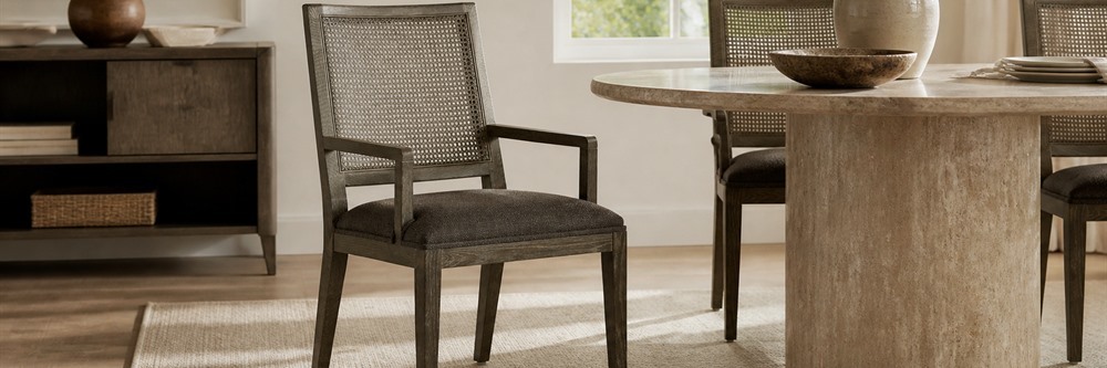 Solid Wood Cane Back Upholstered Dining Armchair CYC-051
