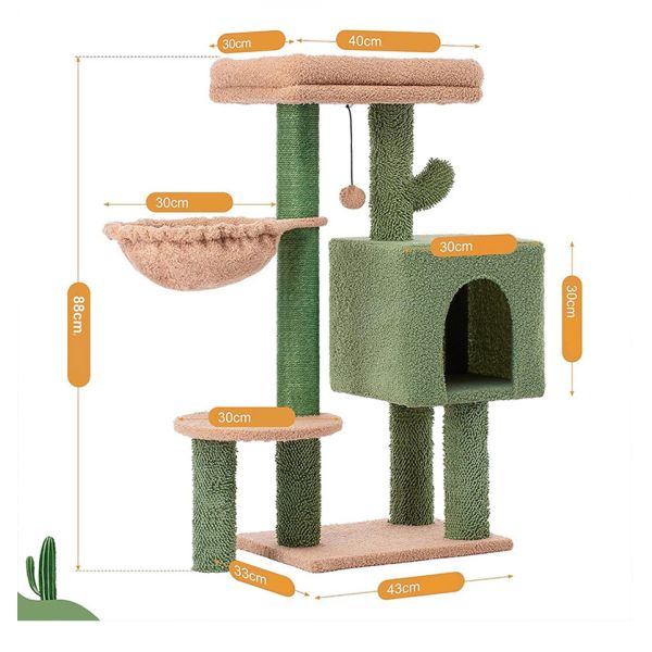 Sustainable Cactus Cat Tree 30inch Tall Multi-Level Cat Tower for Fun Play and Cat Condo