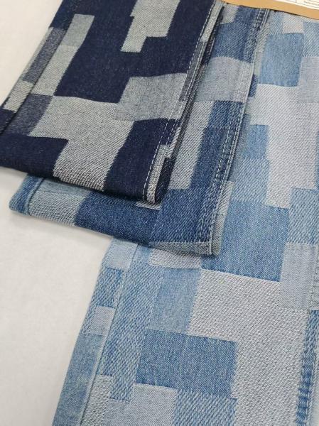 Irregular Check-Printed 9.5oz Middle Weight 60%Cotton Denim Fabric For Lady Jeans Or Skit