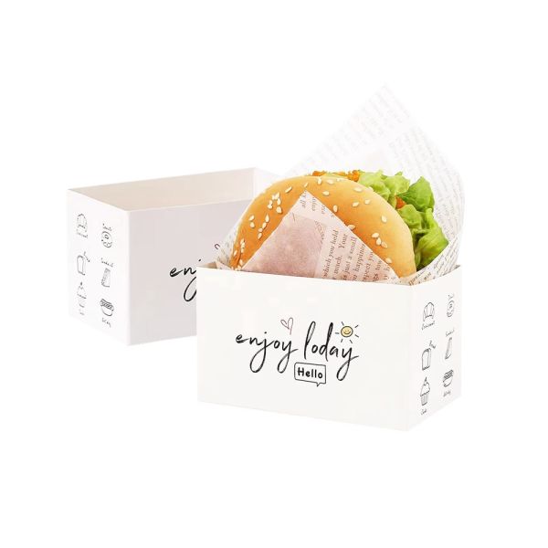 Белая бумага пищевого качества пекарня десертный сэндвич Гамбург Коробка для экологически чистой упаковки