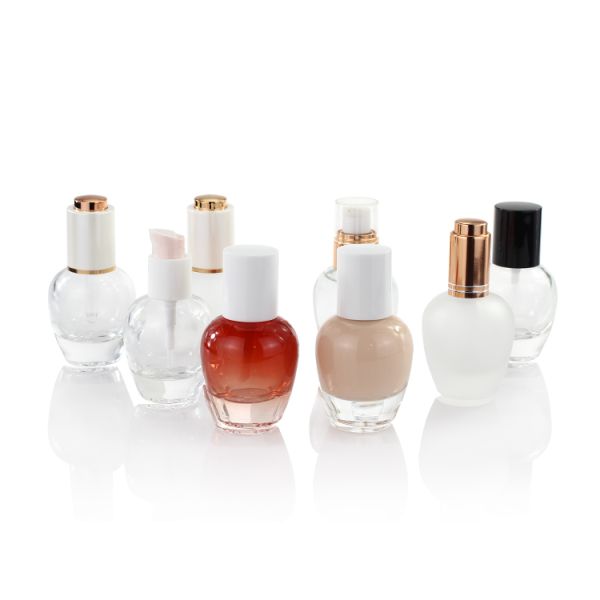 La botella más nueva del suero de la cara del vidrio esmerilado de la ronda del diseño 30ml con el OEM de aluminio de lujo de Cherry Shape Skincare Serum Bottle de la tapa