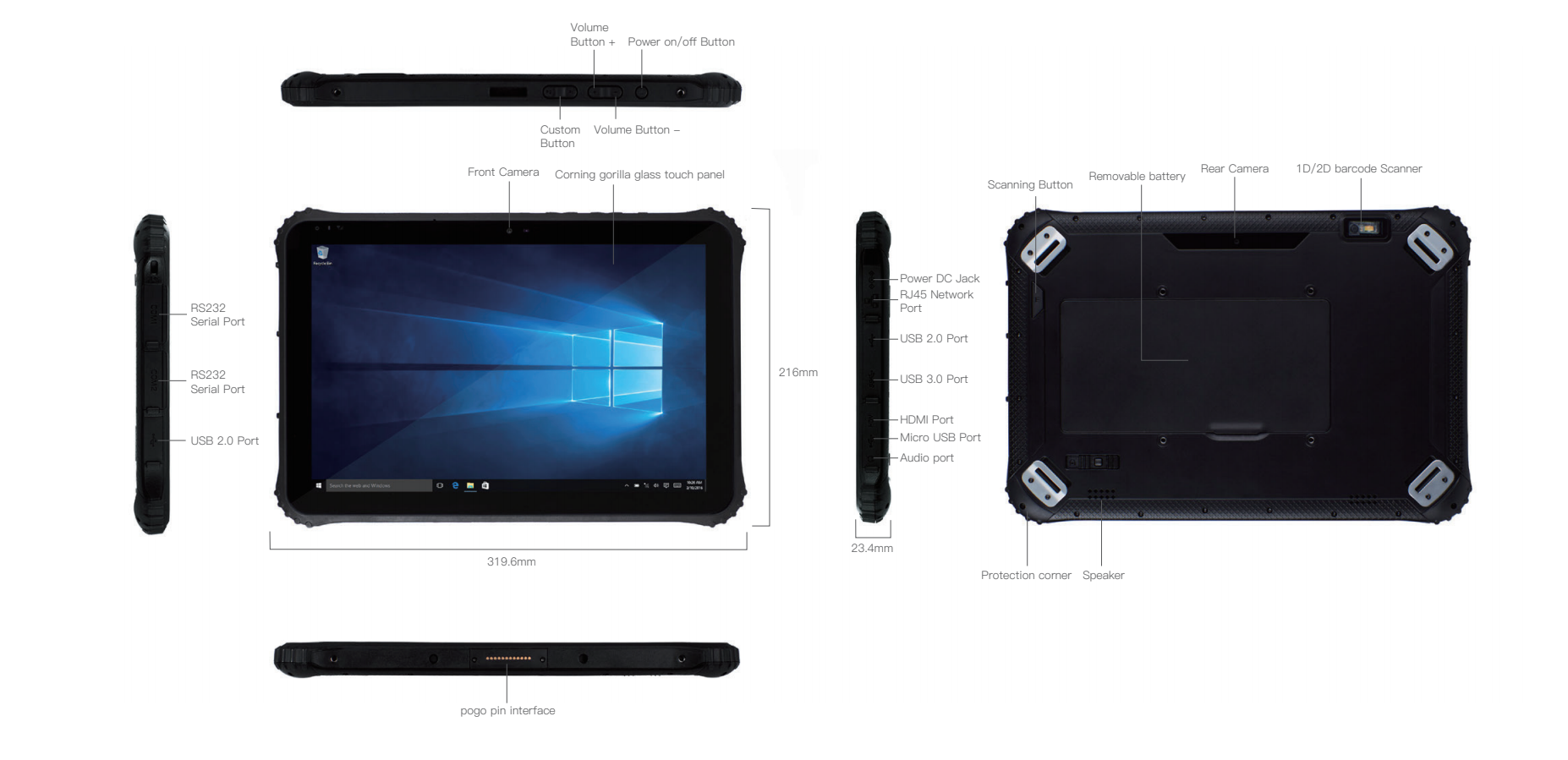 ПК планшета 12600mAh Intel Z8350 изрезанный 12 дюйма с мобильным терминалом