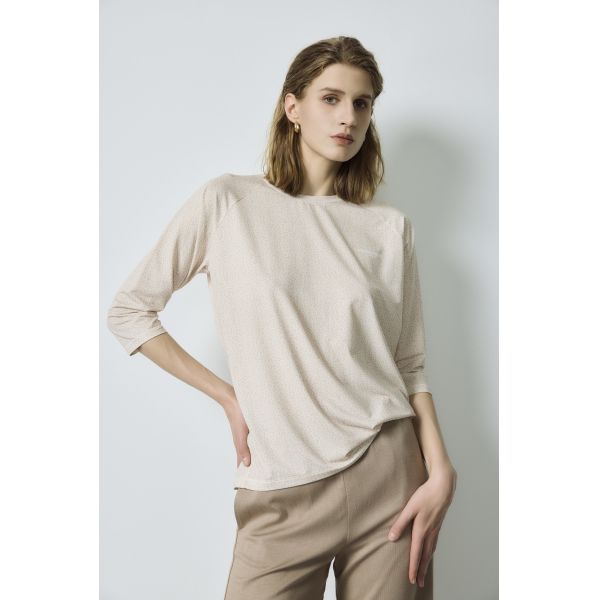 Micro Ladies Plain T Shirts Neutral Beige Casual Raglan 3 4 Sleeve Tee Customization