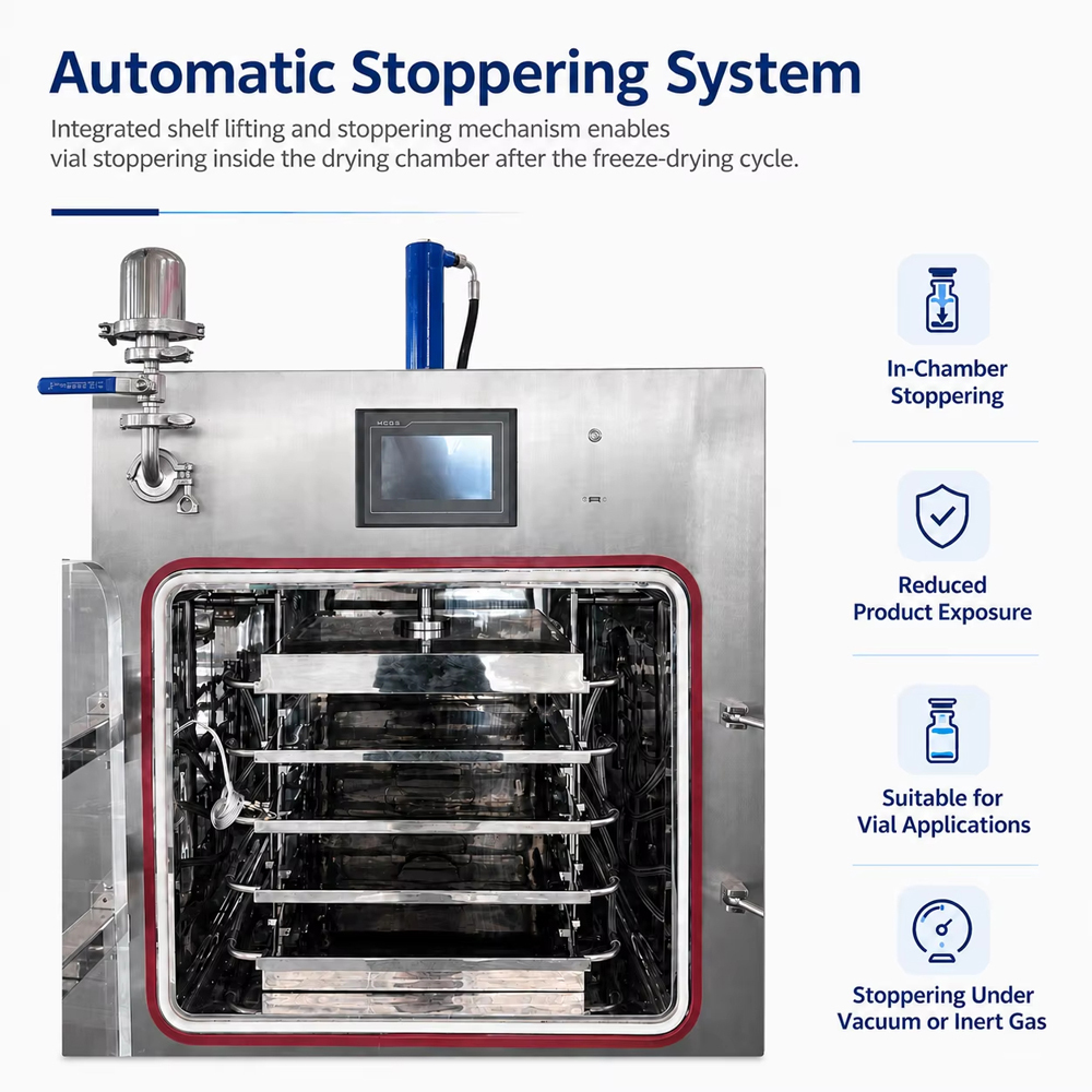 -75℃ 15 kg/batch Pilot Freeze Dryer Automatic Hydraulic In-Situ Stoppering Lyophilizer