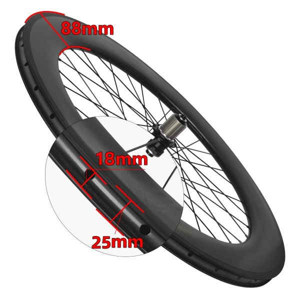 High Quality 700c Carbon Fiber Road Bicycle Wheelset 88mm with V Brake Disc Brake Clincher and Tubeless Road Wheels