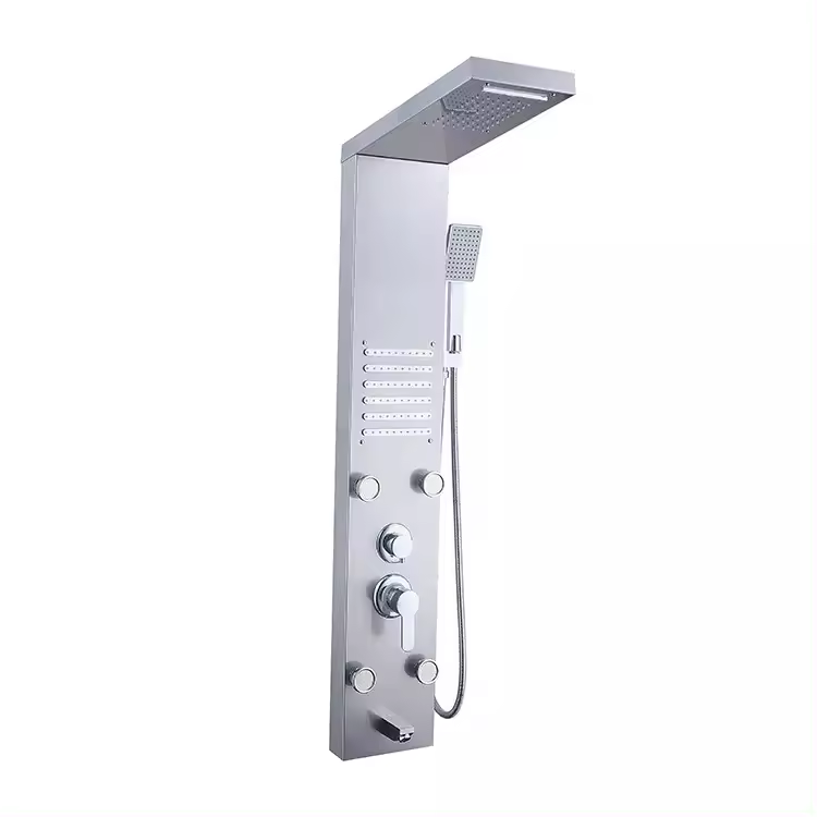 Square Shower Head Wall Mounted Chrome Shower Panel with Hand Sprayer in Modern Design