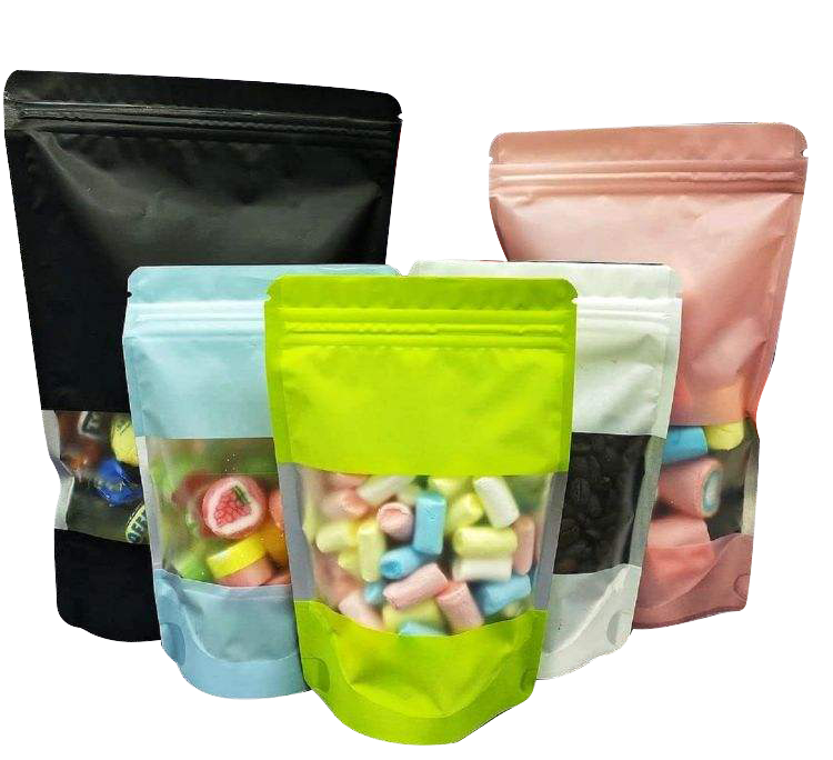 Wholesale Custom Clear Window Resealable Food Grade Packaging Kraft Paper Stand up Pouch for Food Storage