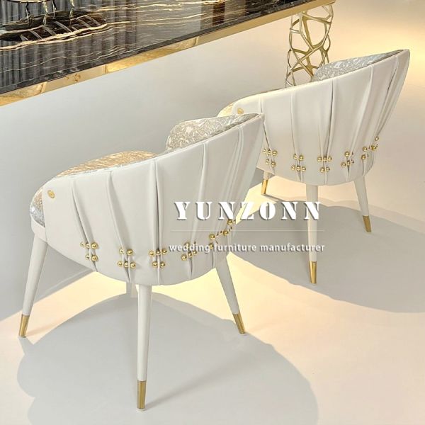 High End Italian Furniture Famous Designer Dining Room Chairs with Arm Beige Curved Back Dining Chair