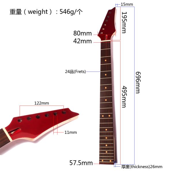 24 Fret Electric Guitar Neck for IBZ Replacement Parts Maple with Rosewood Fretboard 24 Fret Электрическая гитара шея для IBZ Части замены Кленовый с розовым фретом