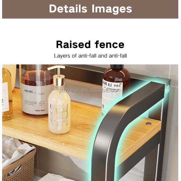 3 Tier Baby Bathroom Storage Accessories Countertop Metal Wooden Shelf Toy Organizer Washing Machine Rack Toilet Storage Shelf
