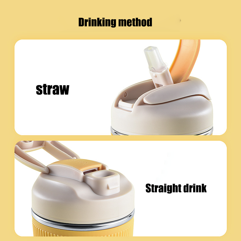 Portable Design Style 350ML 480ML Double Wall Stainless Steel Coffee Mug With Straw