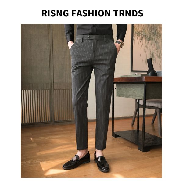 Осенние формальные брюки для мужчин толстые полосы и дизайн средней талии Плюс размер брюки