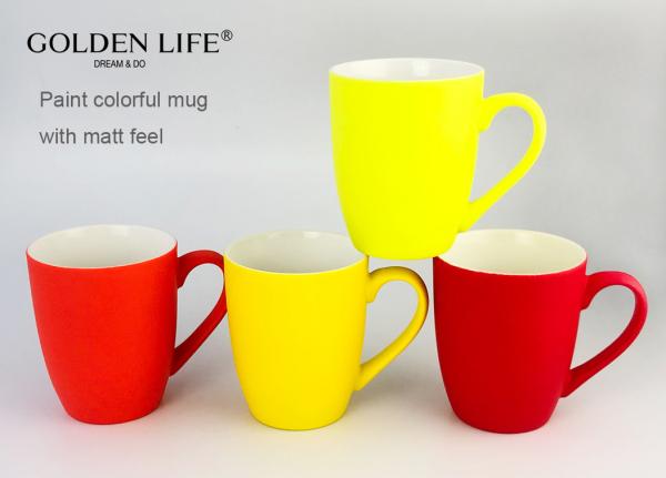 New Bone China 11OZ Matt Color With Yellow Light Yellow Red Bollet Advertising Mugs