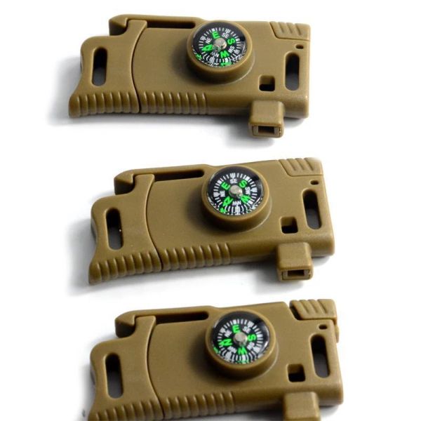 Multi Tool Fire Starter Whistle Compass Tactical Buckle for Camping Hiking 13mm Size