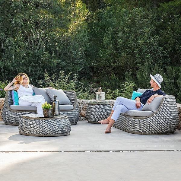 High-End Hand Knitted Chair Outdoor Villa Hotel Garden PE Rattan Sofa And Table Set