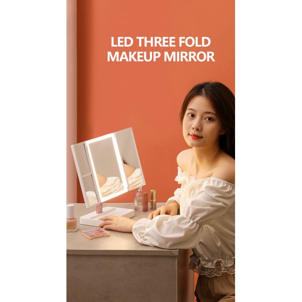 Trifold vanity Lighted Magnifying Makeup Mirror Cosmetic ABS Plastic