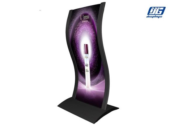S Curving Type Poster Display Stands Bent Aluminum Frame Arc Iron Base