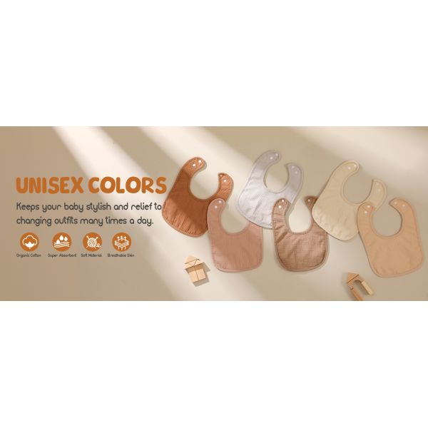 6-Pack Muslin Baby Bibs for Unisex，Cotton Baby Drool Bibs for Drooling and Teething