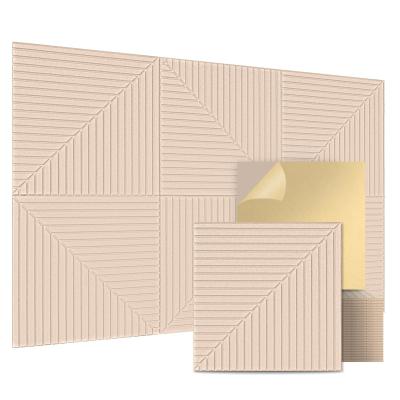 Panel fonoabsorbente de pared con textura de madera tallada en fibra de poliéster, patrones de color personalizados